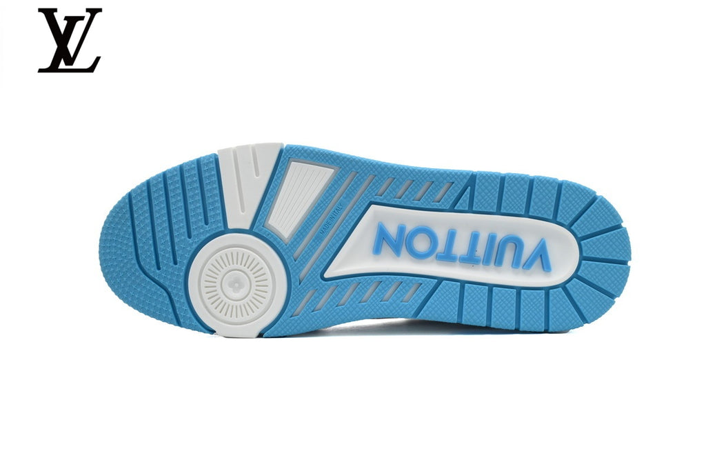 Louis Vuitton Trainer Sneakers - Blue Denim and White Mesh