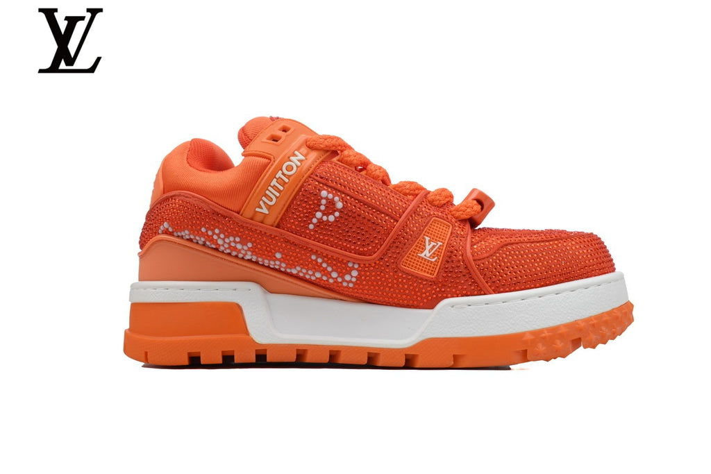 Louis Vuitton Trainer Sneakers - Orange Rhinestone