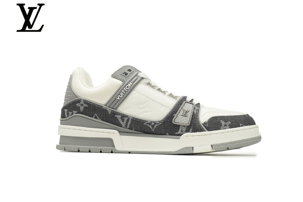 Louis Vuitton Trainer Sneaker – Monogram Denim & Leather in Grey & White