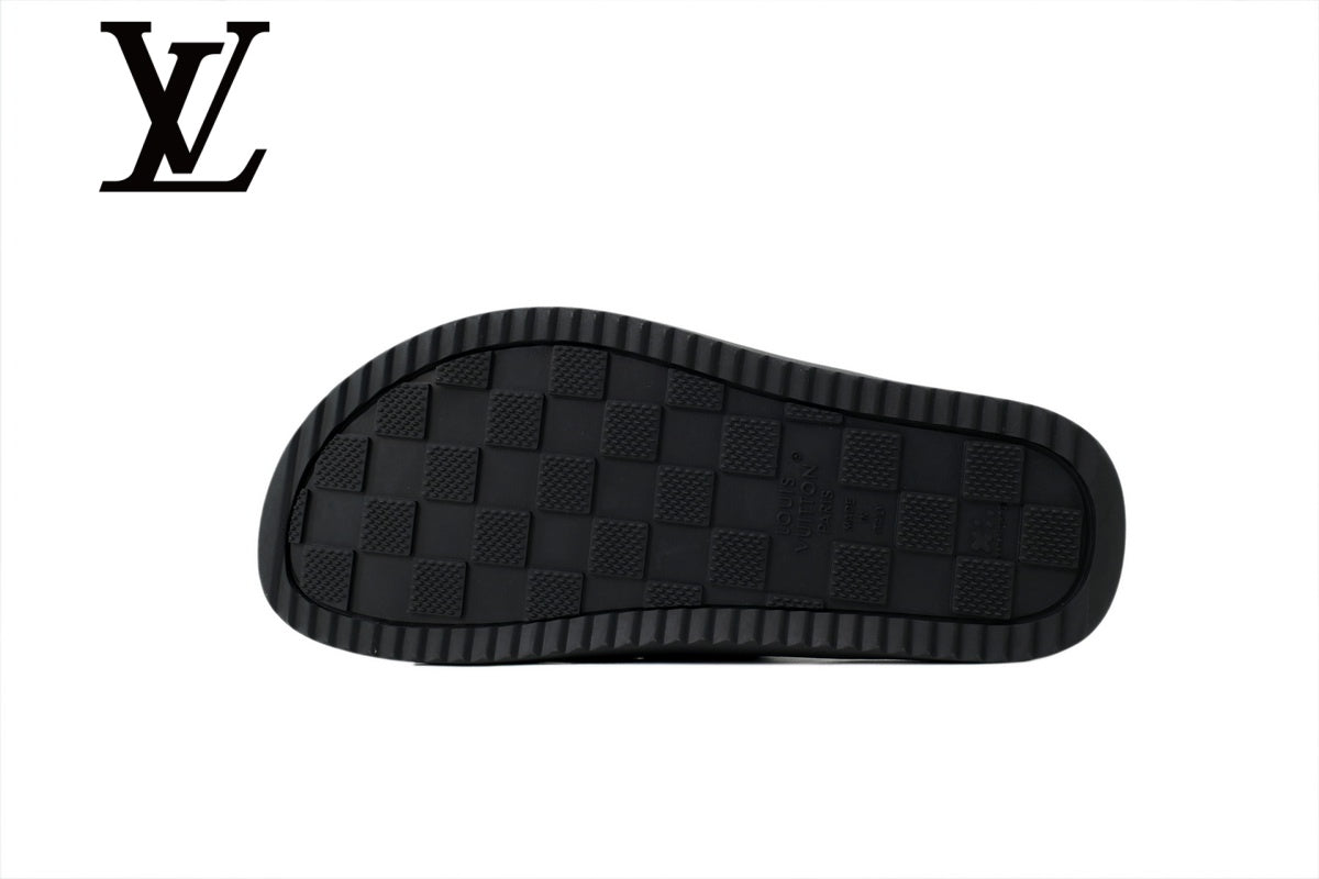 Black Monogram-Pattern Slide Sandals | Sizes 38–46