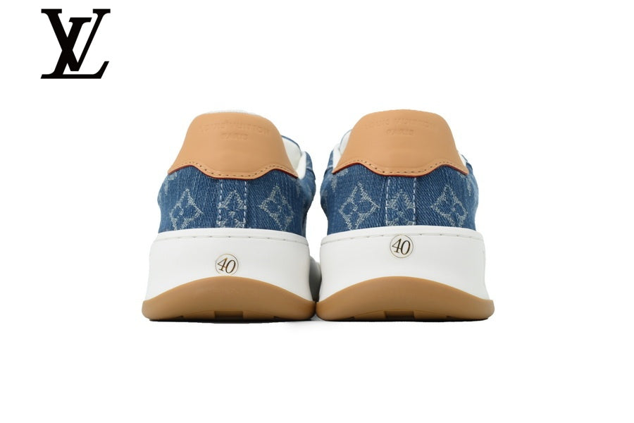 Blue Monogram-Pattern Denim-Look Skate Sneakers | Sizes 35–46