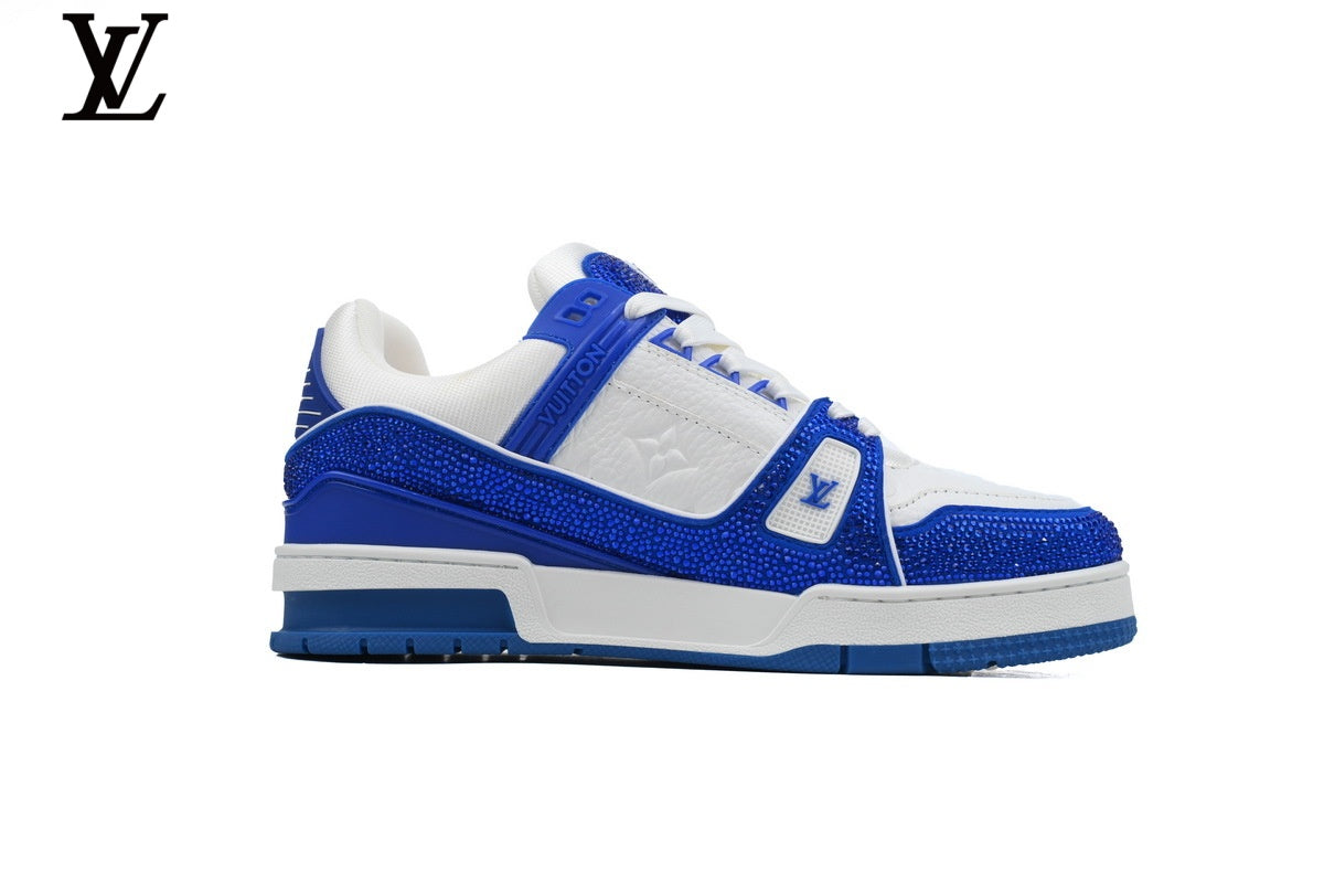 Louis Vuitton LV Trainer Sneaker – White & Blue Rhinestone