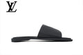 Black Grained Leather-Look Slide Sandals | Sizes 38–46