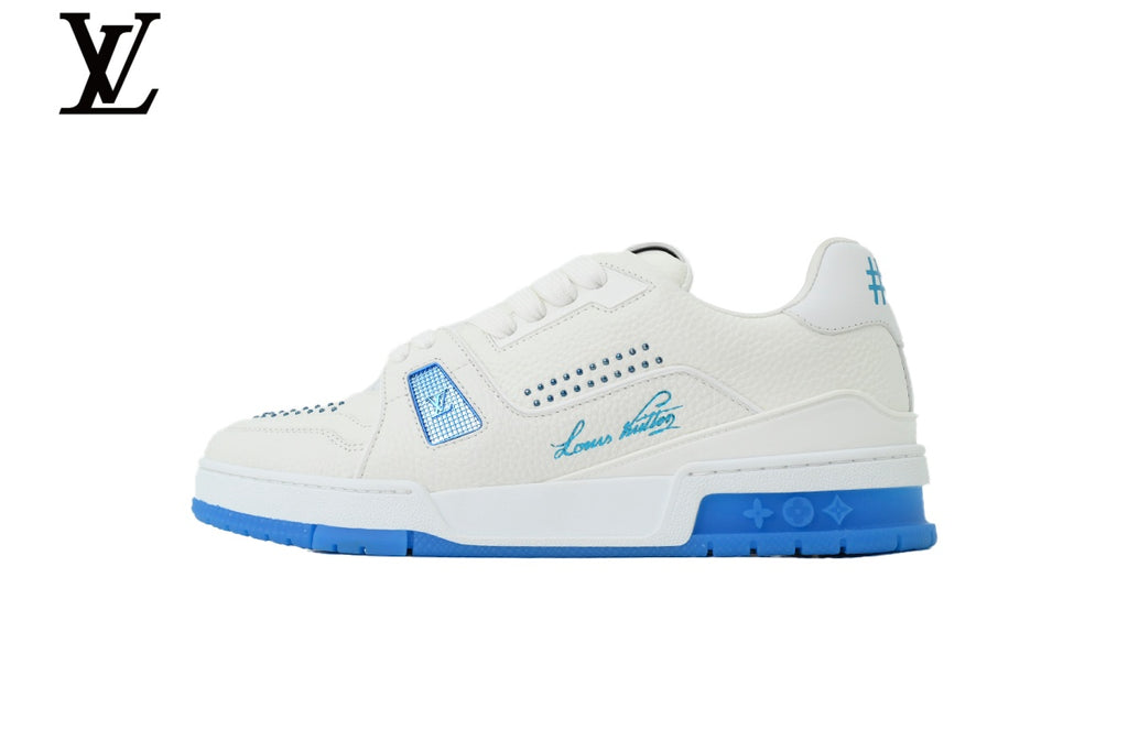 Louis Vuitton Trainer Sneaker – White, Blue & Rhinestone