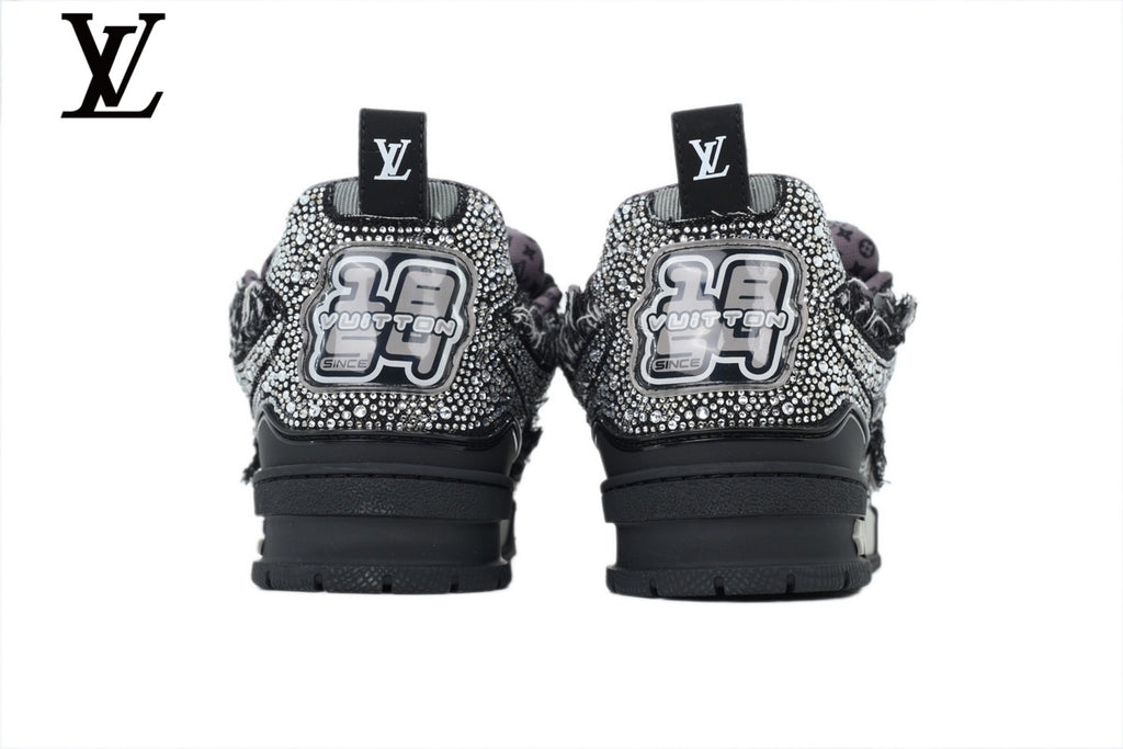 Louis Vuitton Trainer Sneaker – Black Mesh with Rhinestone Embellishment