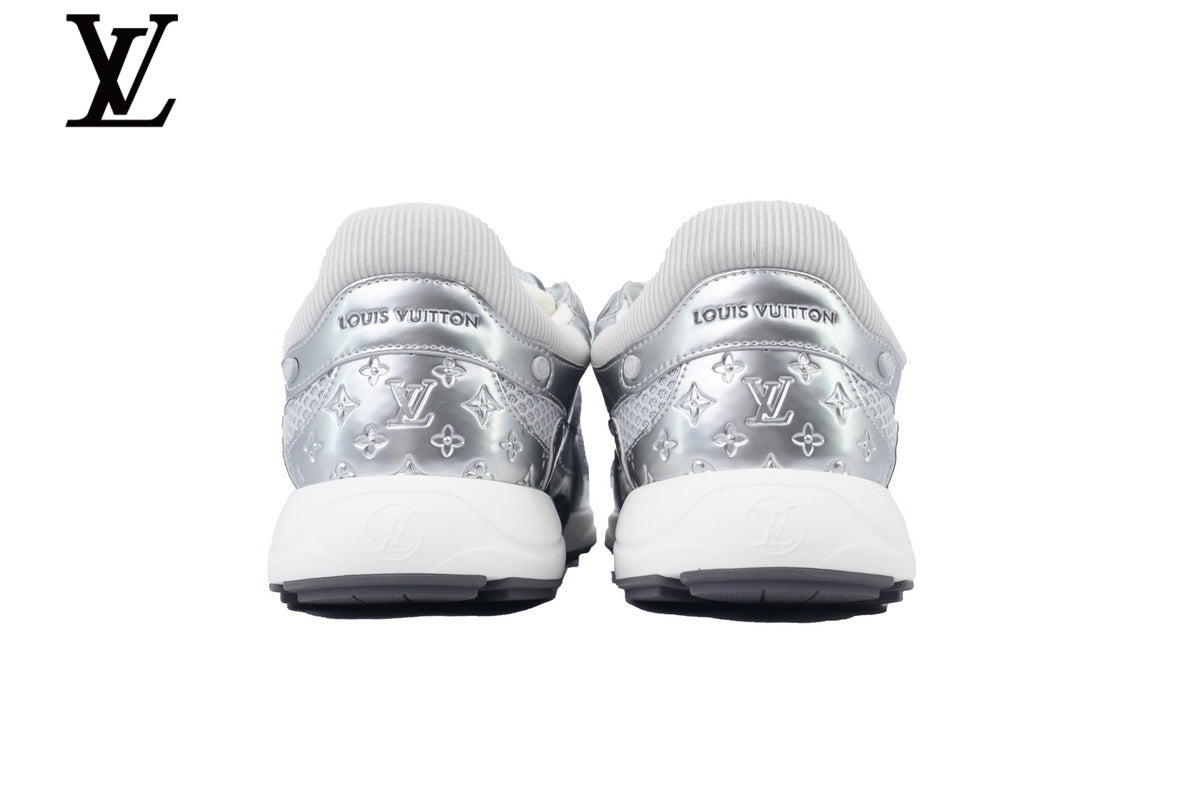 Louis Vuitton Low Top Sneaker – Silver Metallic Leather & Mesh with White Midsole