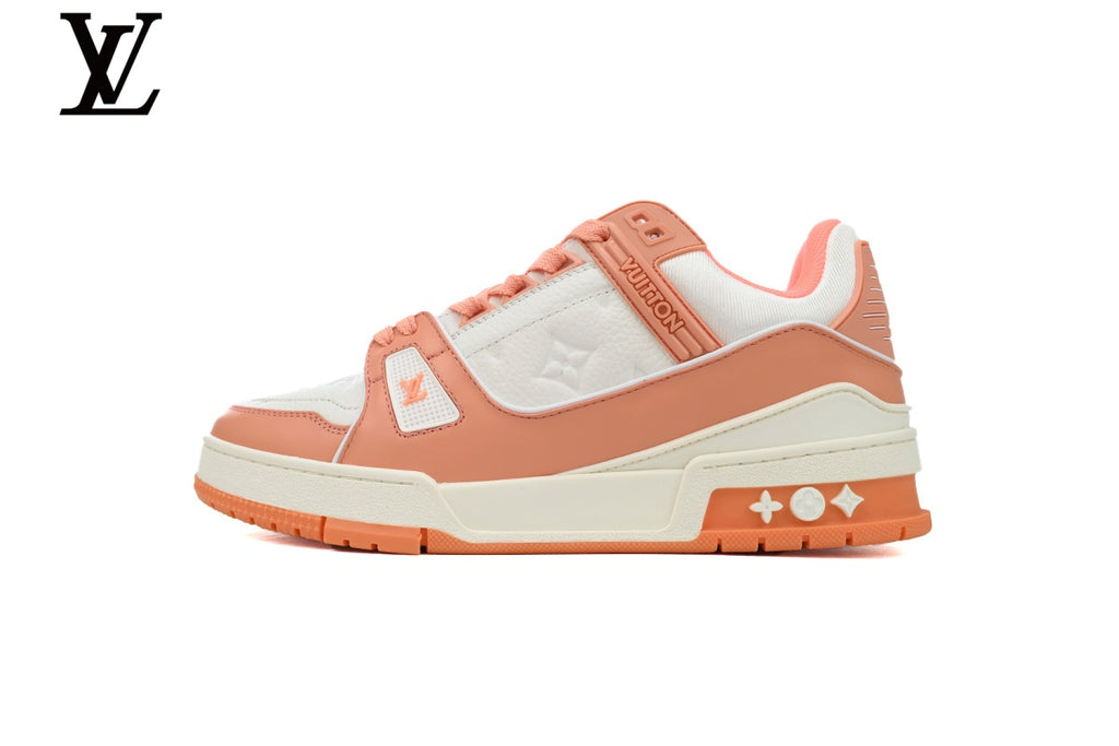 Louis Vuitton Trainer Leather Sneakers - Peach and White