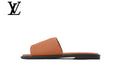 Tan Grained Leather-Look Slides | Sizes 35–46