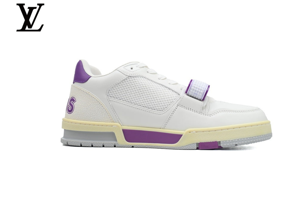 Louis Vuitton Trainer Sneakers - White and Purple Mesh & Leather