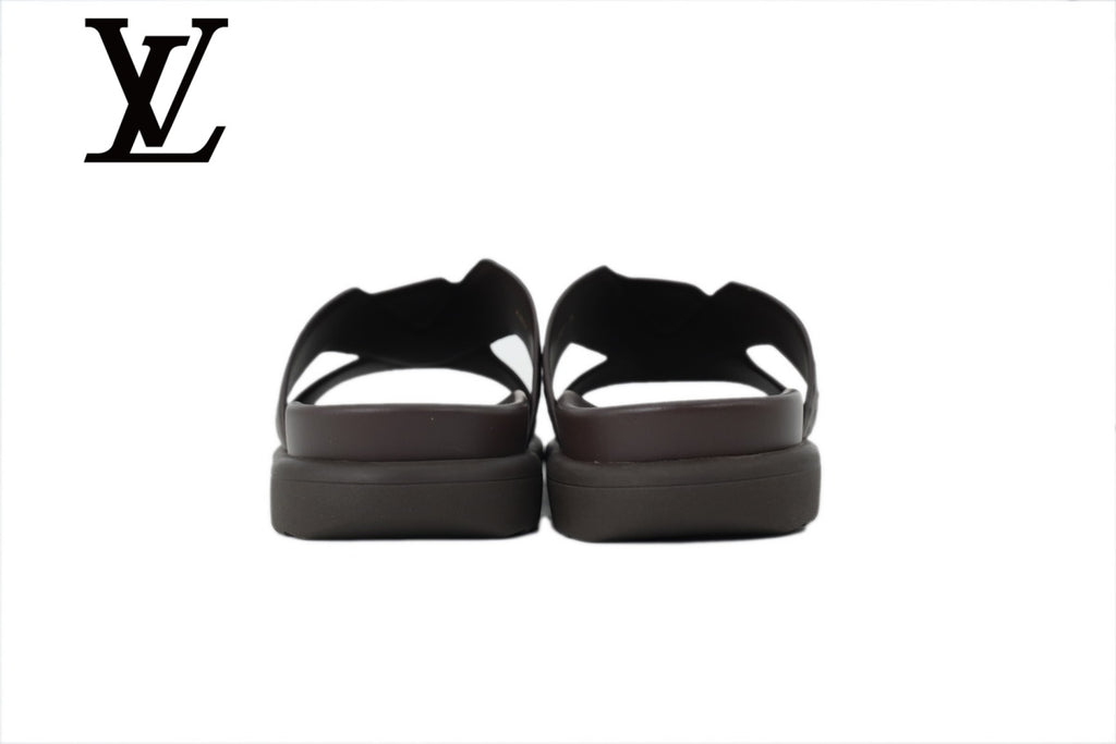 Dark Brown Ostrich-Print Slide Sandals | Sizes 38–46
