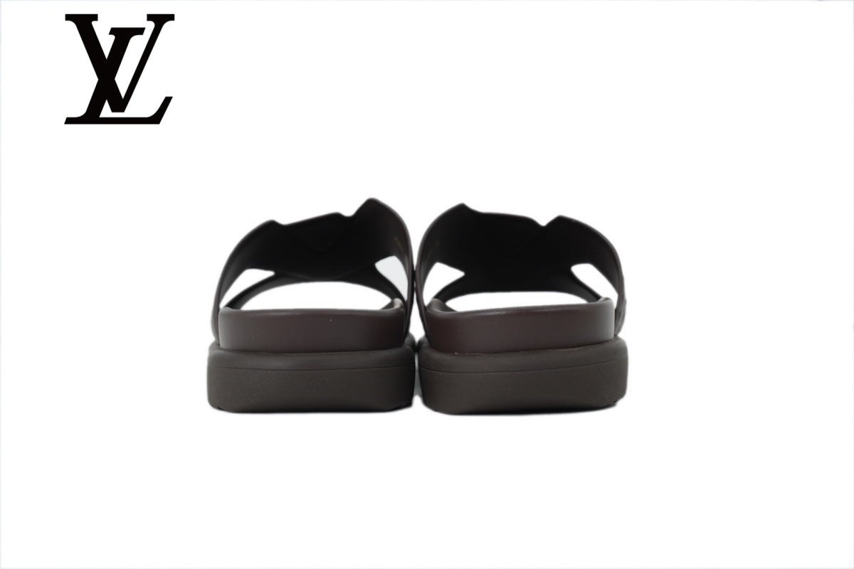 Dark Brown Ostrich-Print Slide Sandals | Sizes 38–46
