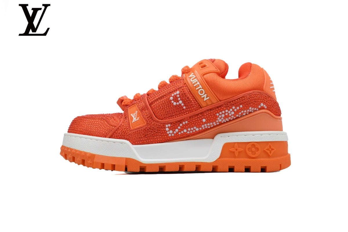 Louis Vuitton Trainer Sneakers - Orange Rhinestone