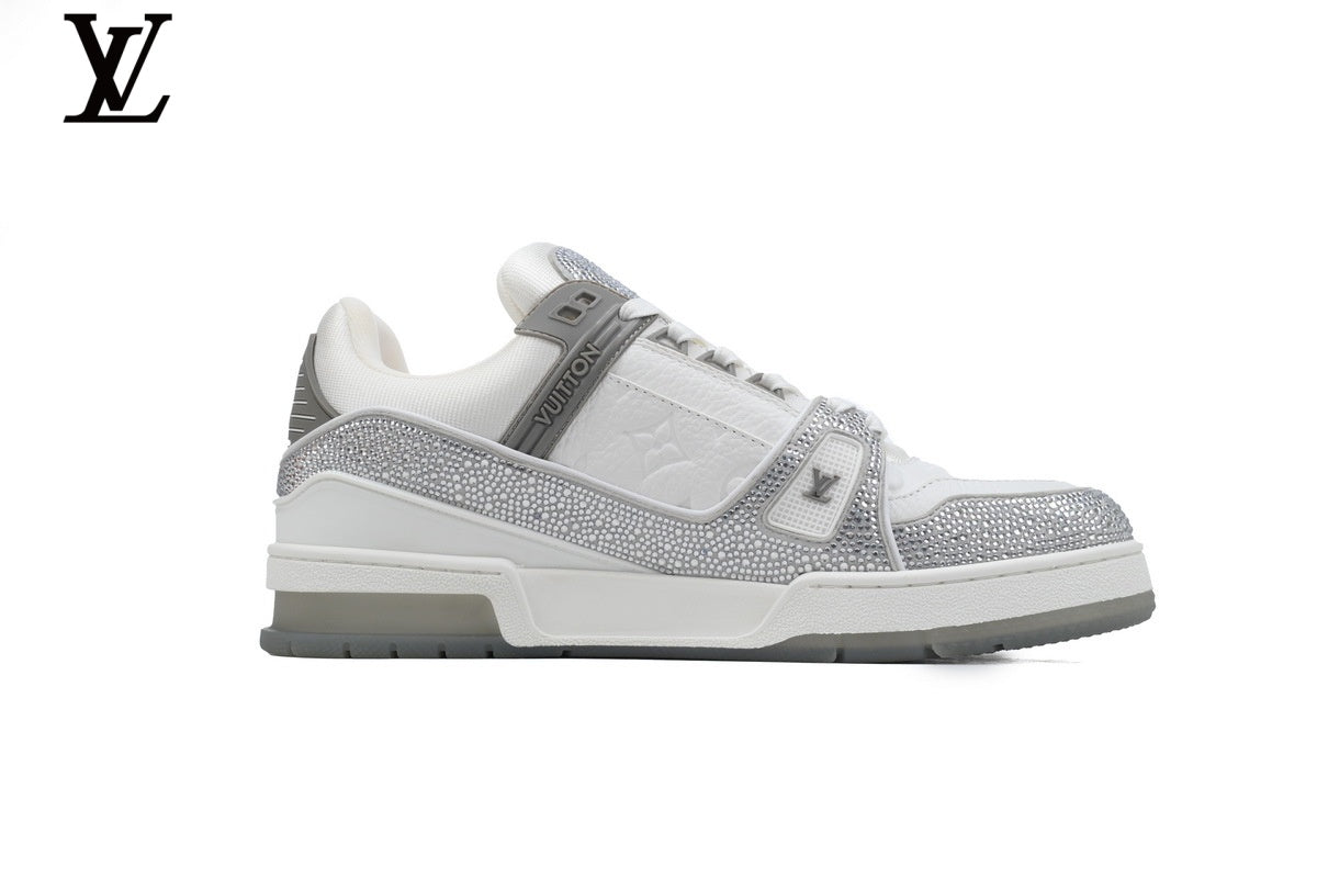 Louis Vuitton LV Trainer Sneaker – White & Silver Rhinestone