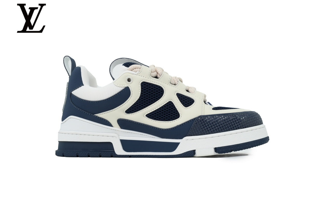 Louis Vuitton Trainer Sneaker – Navy Blue & Off-White Mesh & Leather