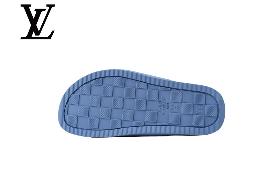 Light Blue Monogram-Pattern Slide Sandals | Sizes 38–46