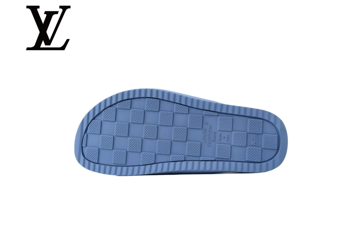 Light Blue Monogram-Pattern Slide Sandals | Sizes 38–46