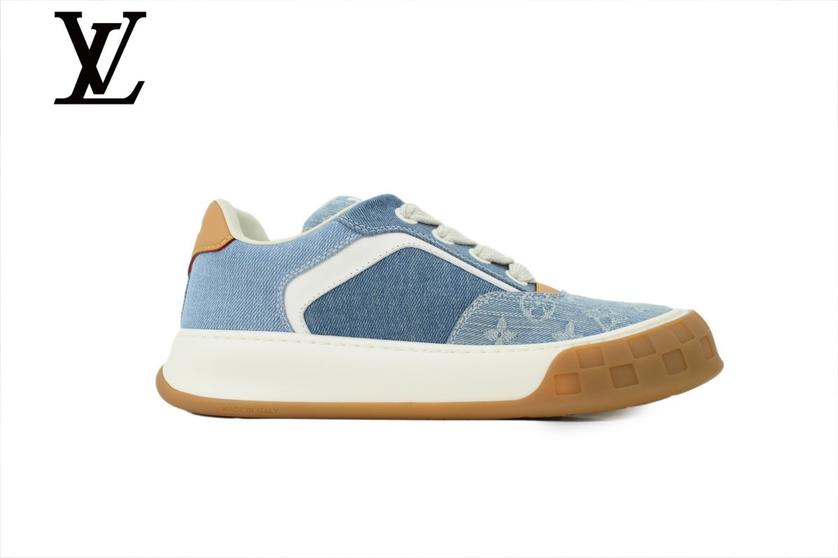 Light Blue Monogram-Pattern Denim-Look Skate Sneakers | Sizes 35–46