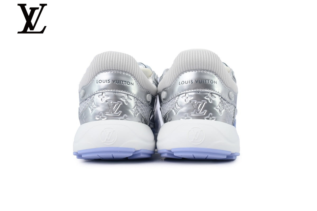 Louis Vuitton Low Top Sneaker – Silver & Lavender Metallic Leather & Mesh with White Midsole