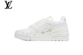 Louis Vuitton Low Top Trainer – White Monogram Embossed Leather & Gold Signature