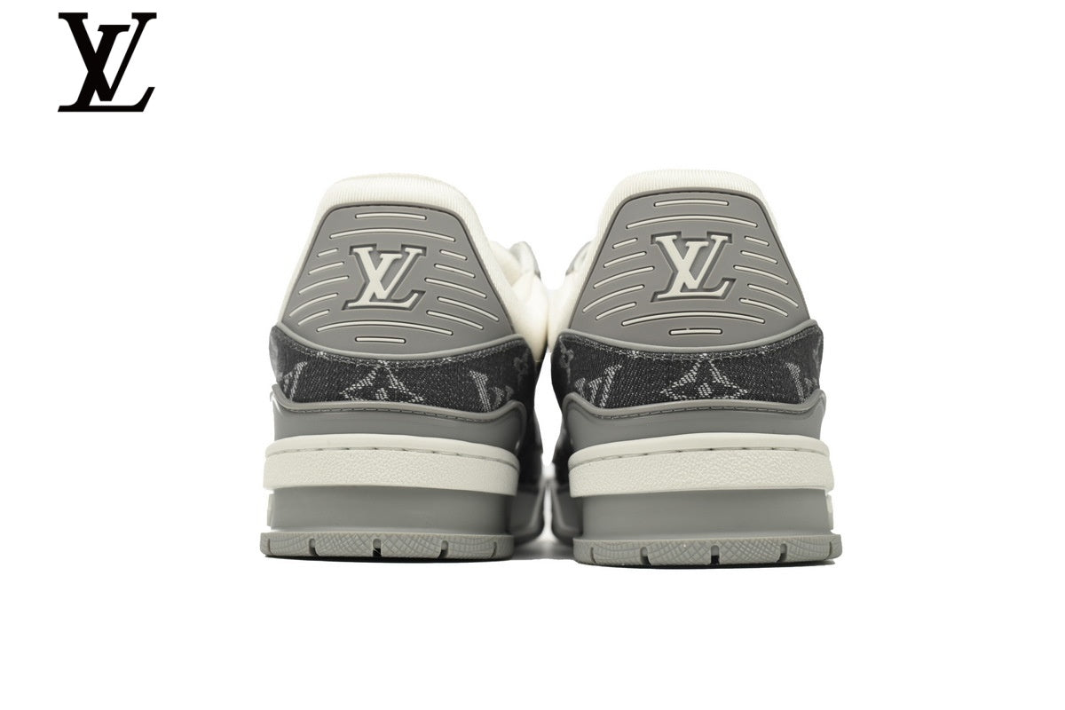 Louis Vuitton Trainer Sneaker – Monogram Denim & Leather in Grey & White