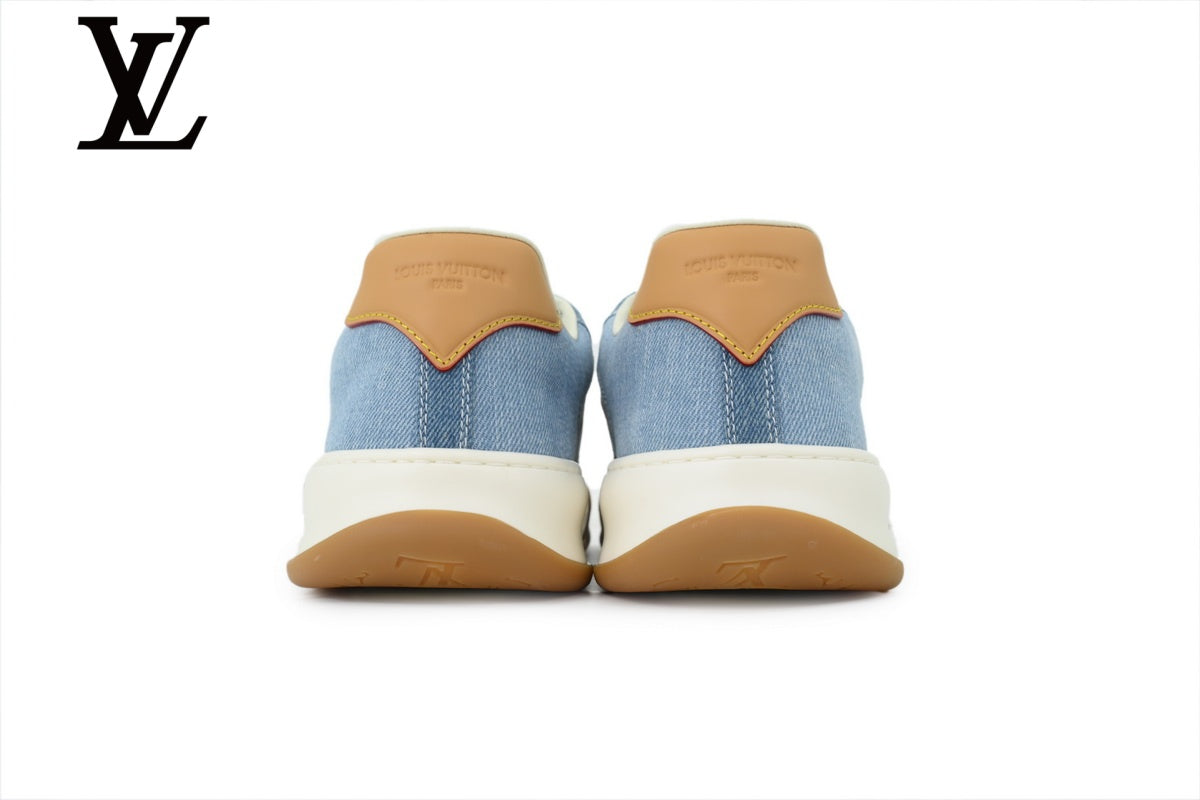 Light Blue Monogram-Pattern Denim-Look Skate Sneakers | Sizes 35–46
