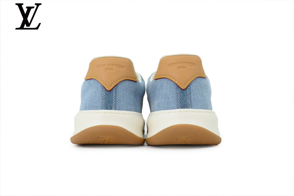 Louis Vuitton Low Top Sneaker in Blue Denim Monogram with Gum Sole
