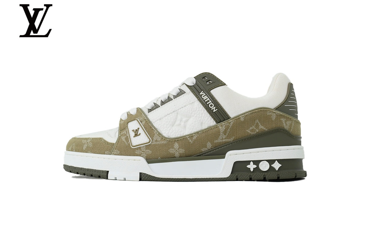 Louis Vuitton Trainer Sneaker – White & Olive Monogram