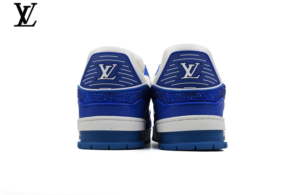 Louis Vuitton LV Trainer Sneaker – White & Blue Rhinestone