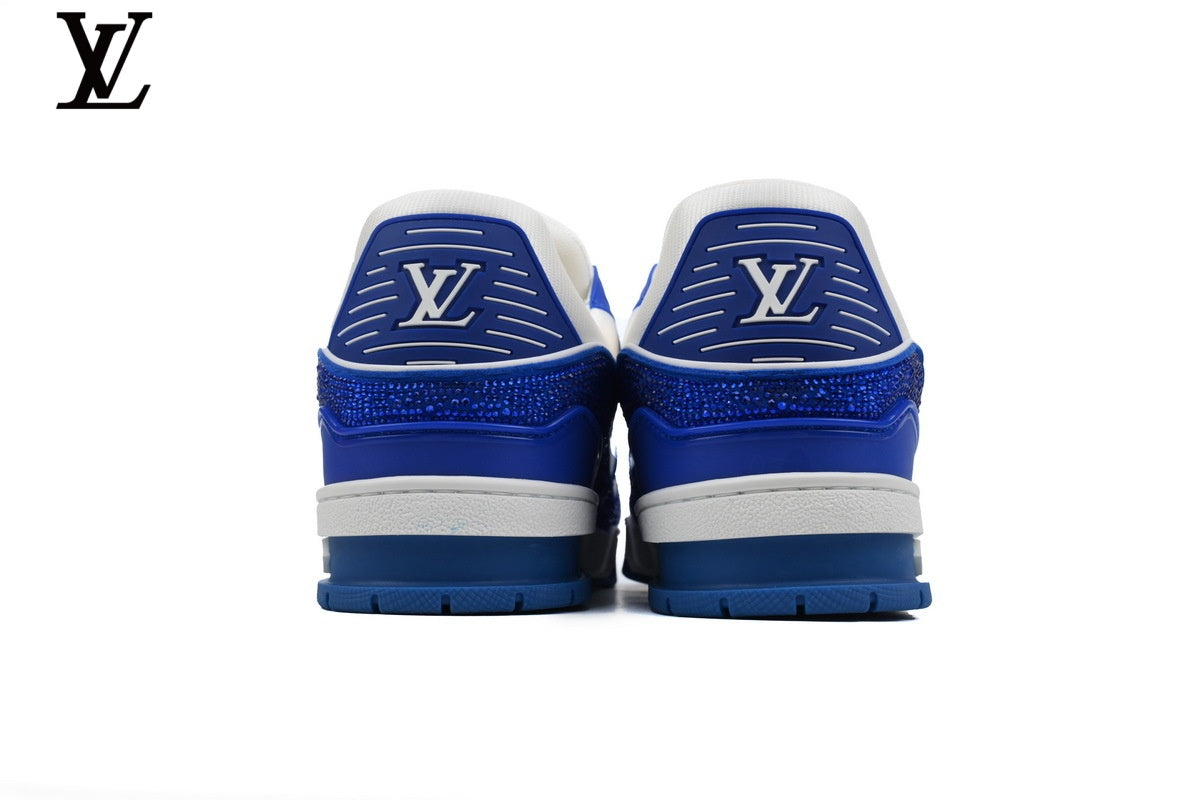 Louis Vuitton LV Trainer Sneaker – White & Blue Rhinestone