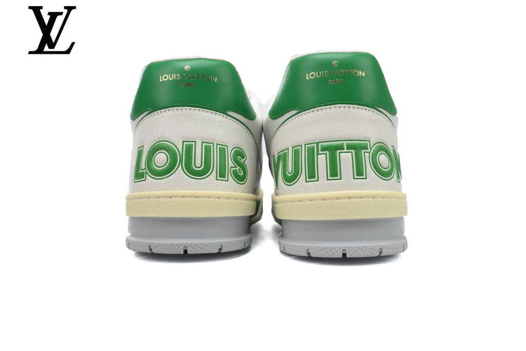 Louis Vuitton Trainer Sneakers - White and Green Mesh & Leather