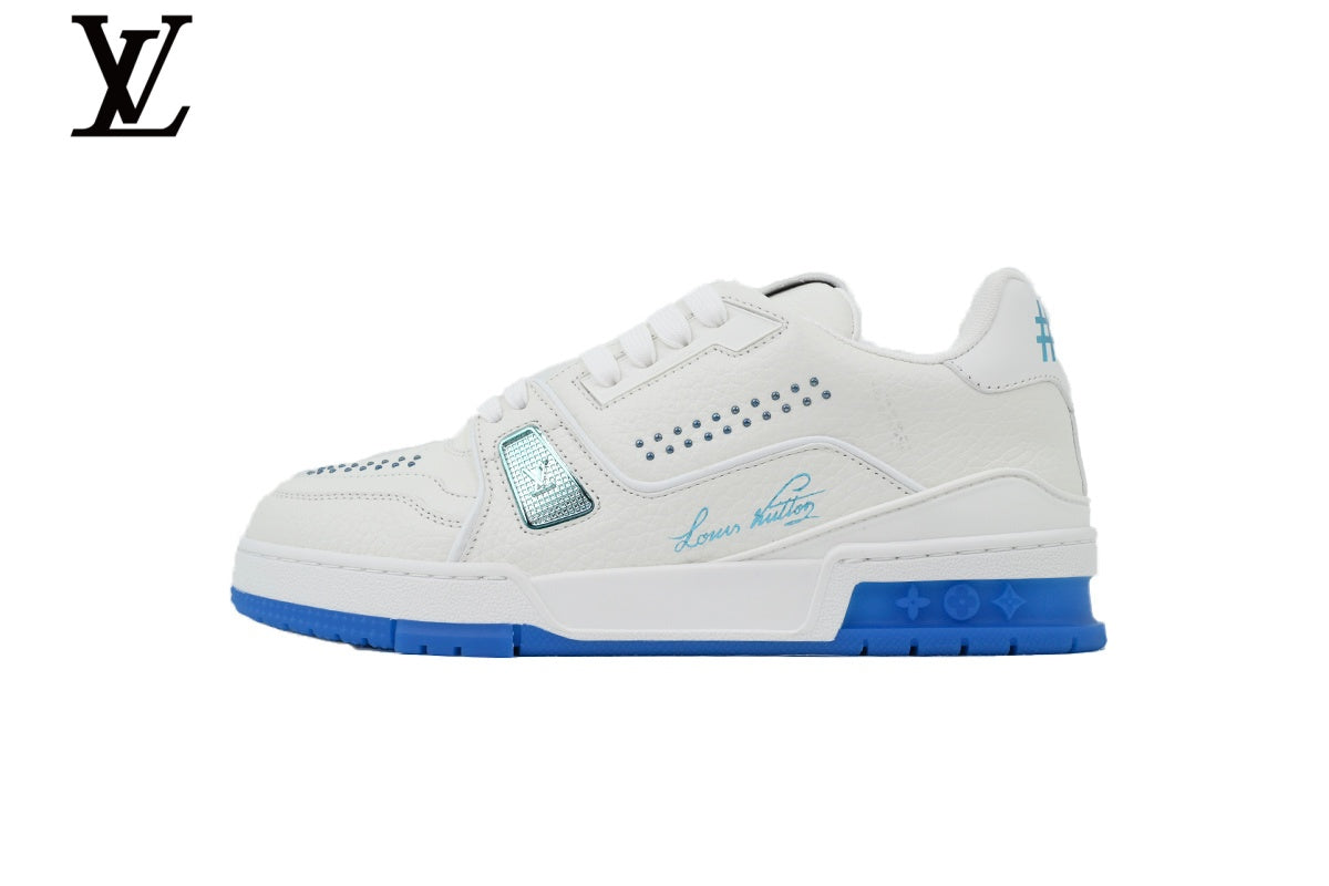 Louis Vuitton Trainer Sneaker – White with Blue Sole