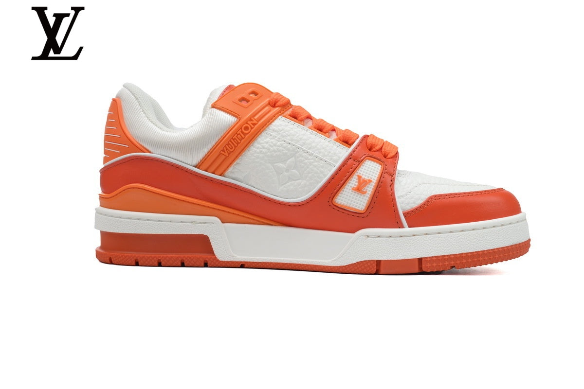 Louis Vuitton Trainer Leather Sneakers - Orange and White