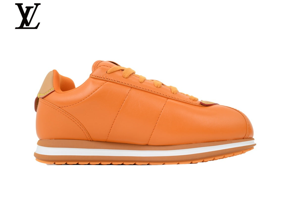 Louis Vuitton Low Top Sneaker in Orange Smooth Leather with White Outline Logo