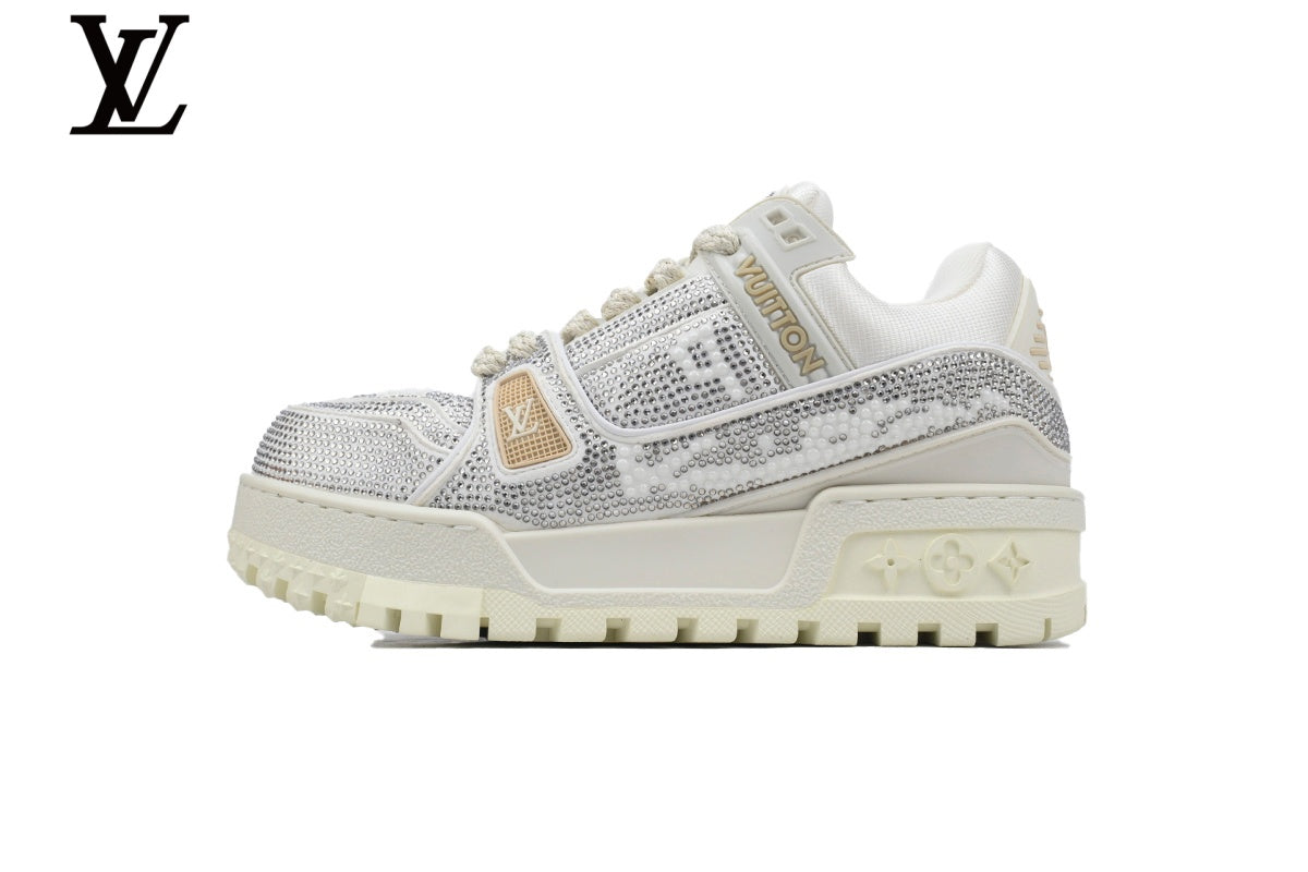 Louis Vuitton Trainer Sneakers - White Crystal-Style Rhinestone