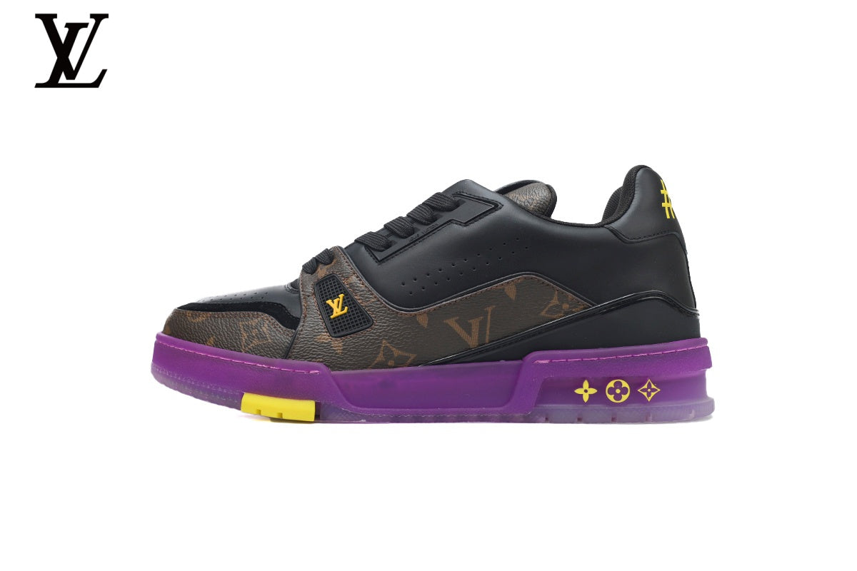 Louis Vuitton Trainer Sneaker – Black Monogram & Purple Sole