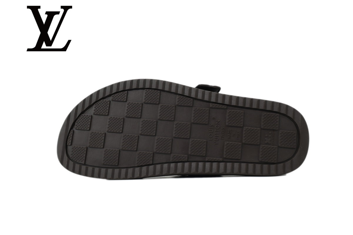 Dark Brown Ostrich-Print Double-Buckle Slide Sandals | Sizes 38–46
