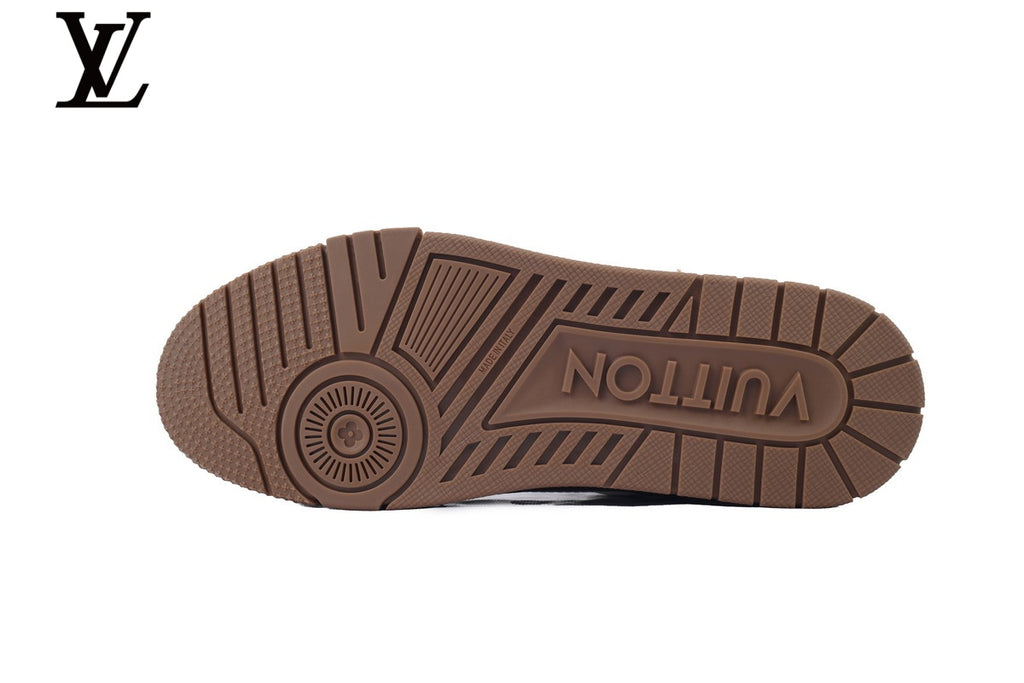 Louis Vuitton Trainer Sneaker – Brown Suede & Mesh with White Sole