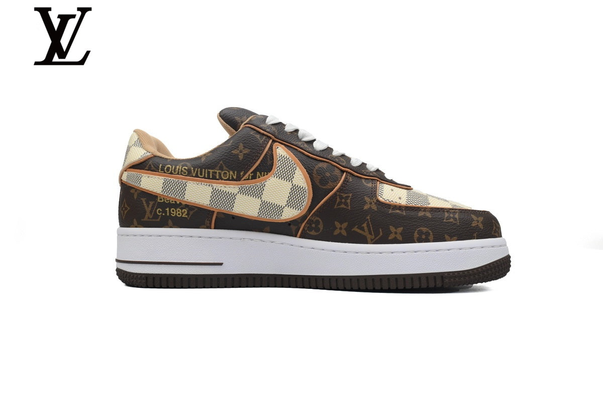 Louis Vuitton × Nike Air Force 1 Brown Monogram Checkered Sneakers