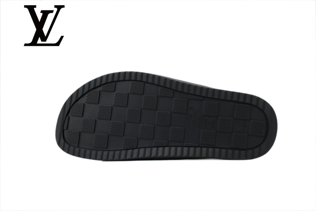 Louis Vuitton Black Ostrich Print Slide Sandals