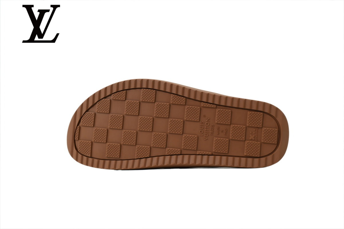 Brown Monogram-Pattern Nubuck-Look Slides | Sizes 35–46
