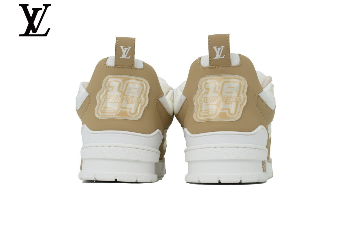 Louis Vuitton Trainer Sneaker – Beige & White Mesh & Leather