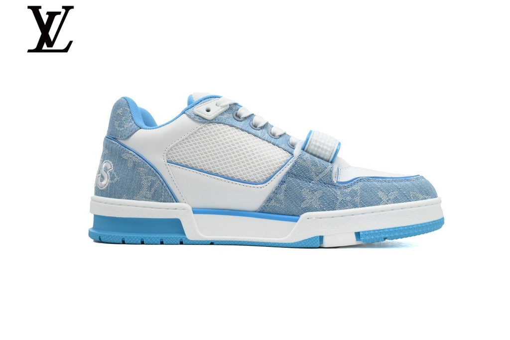 Louis Vuitton Trainer Sneakers - Blue Denim and White Mesh
