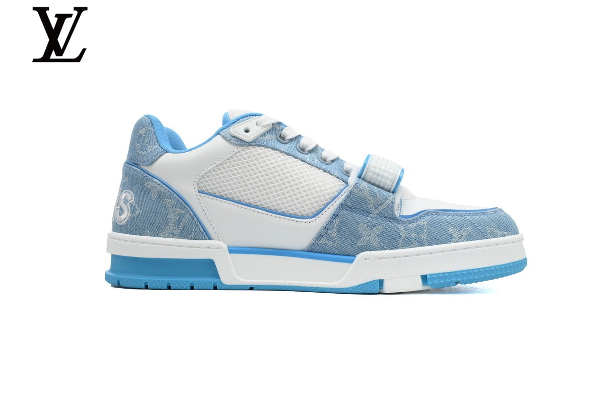 Louis Vuitton Trainer Sneakers - Blue Denim and White Mesh