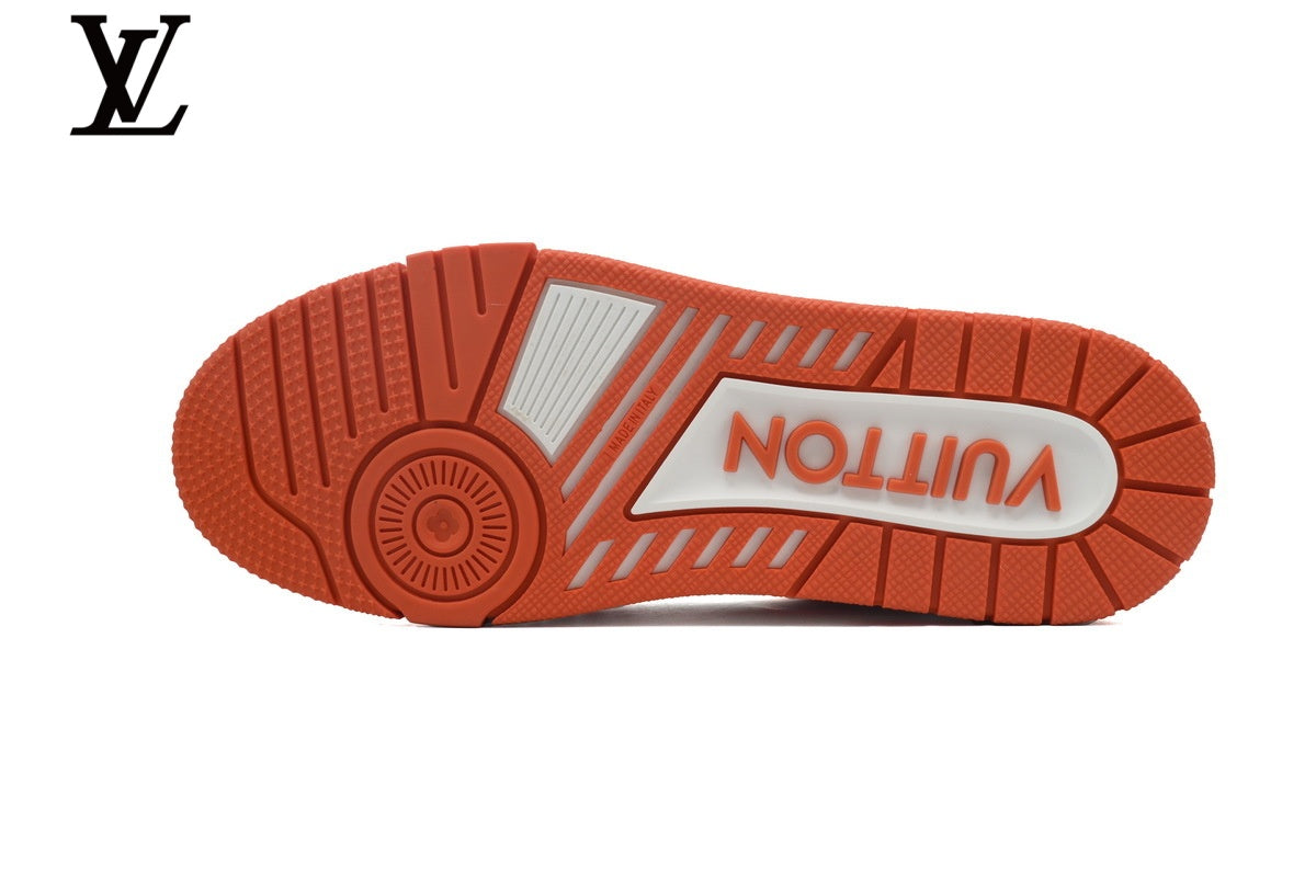 Louis Vuitton Trainer Leather Sneakers - Orange and White