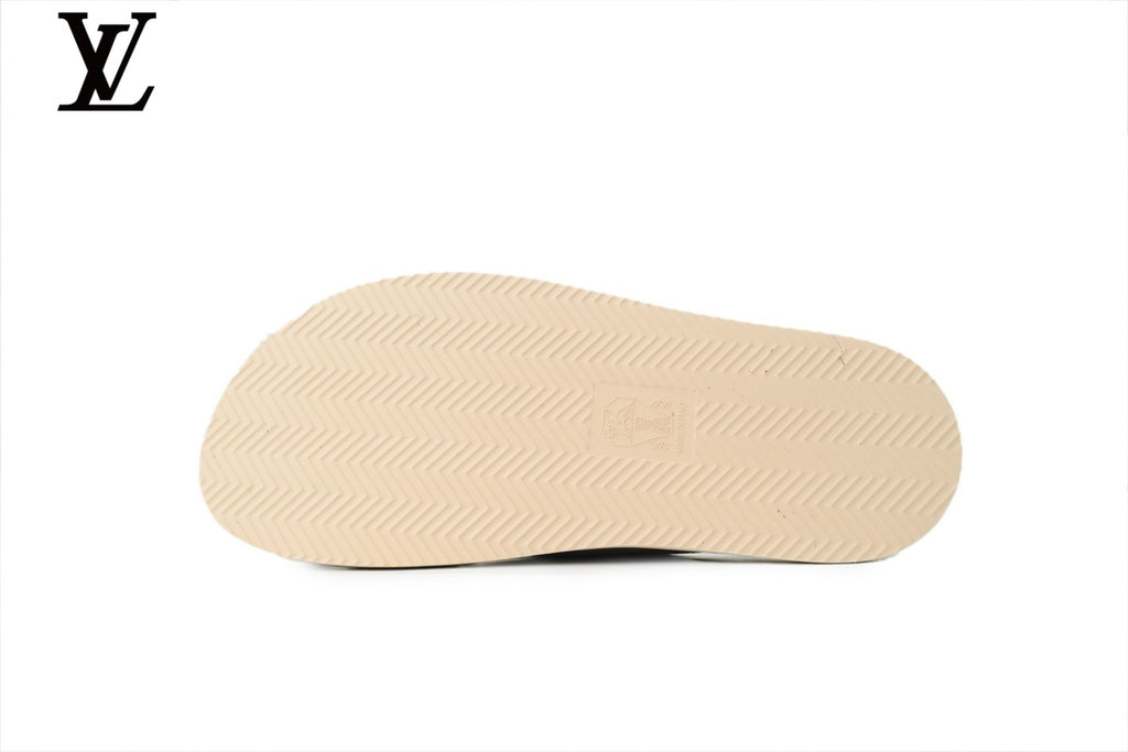 Louis Vuitton Slide Sandal in Light Grey Suede with Cross Strap