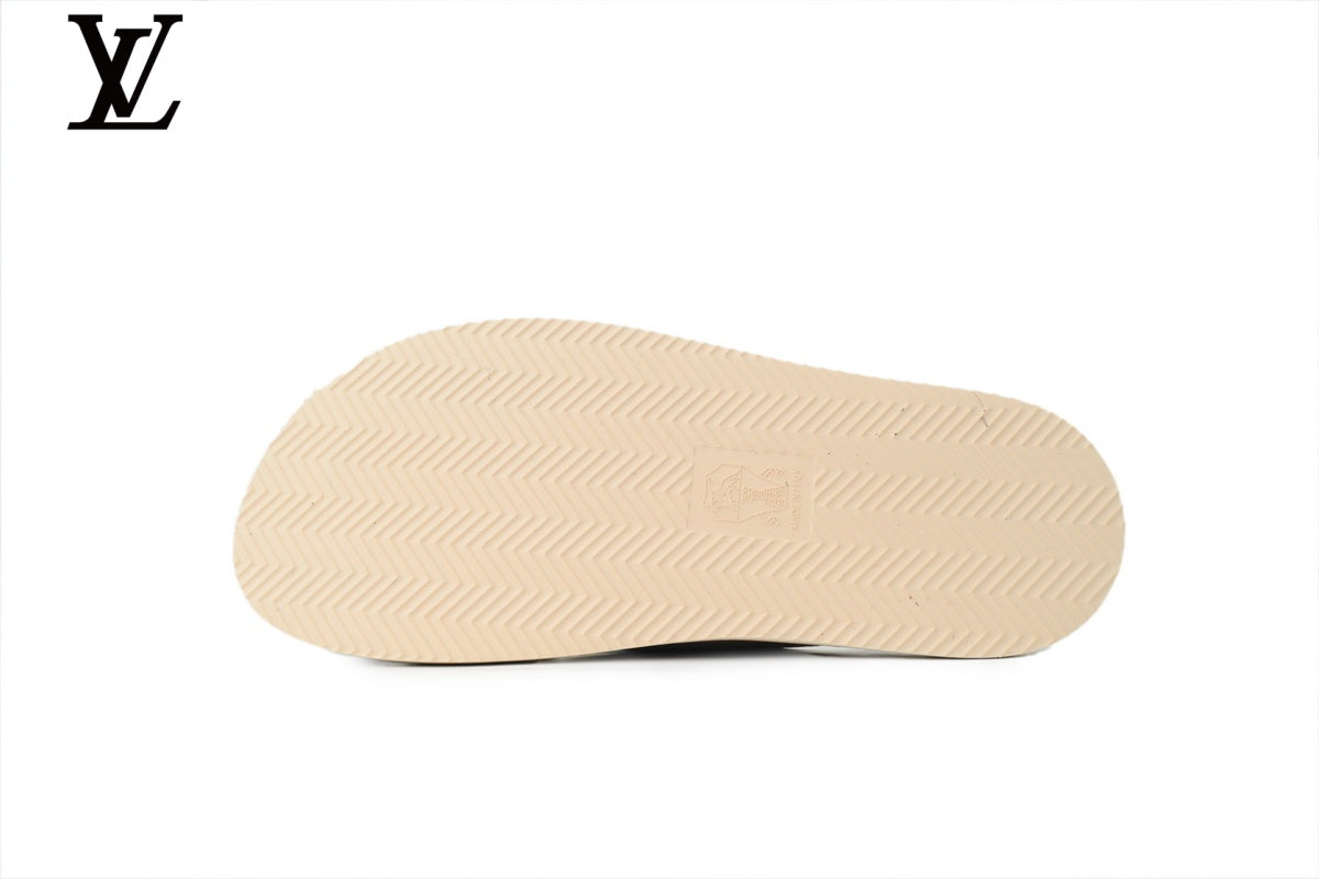Louis Vuitton Slide Sandal in Light Grey Suede with Cross Strap