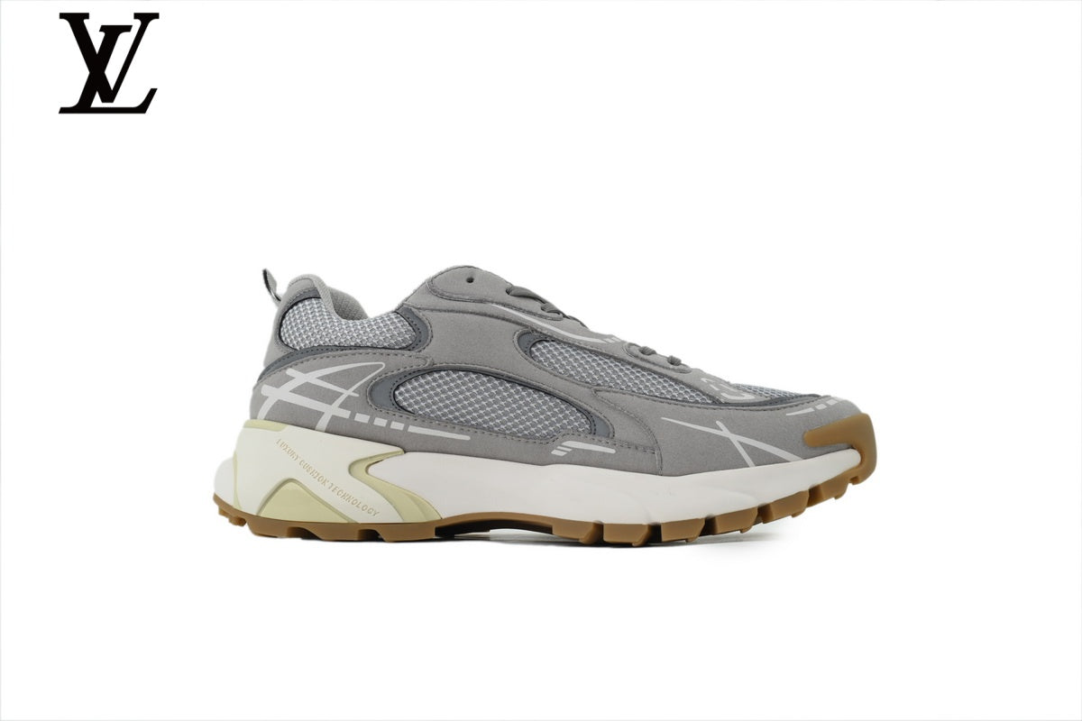 Louis Vuitton Runaway Sneaker – Grey & White Mesh Dad Shoe with Gum Sole