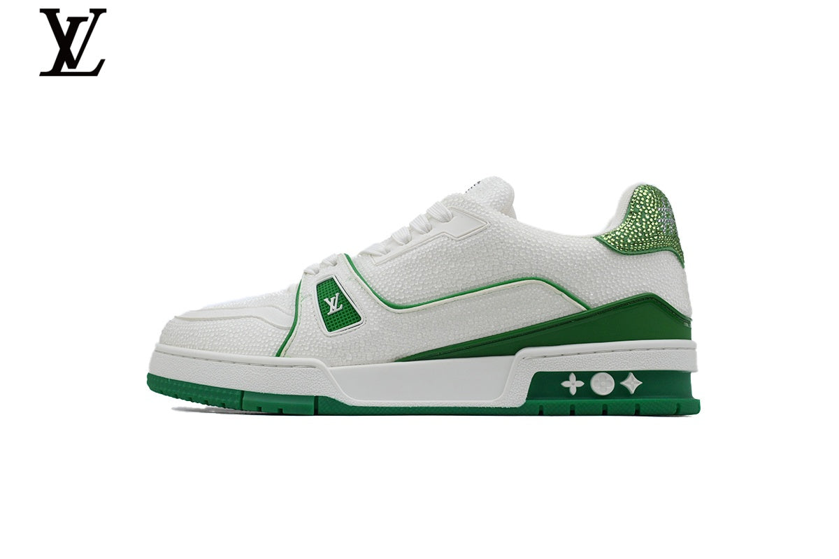 Louis Vuitton LV Trainer Sneaker – White & Emerald Rhinestone