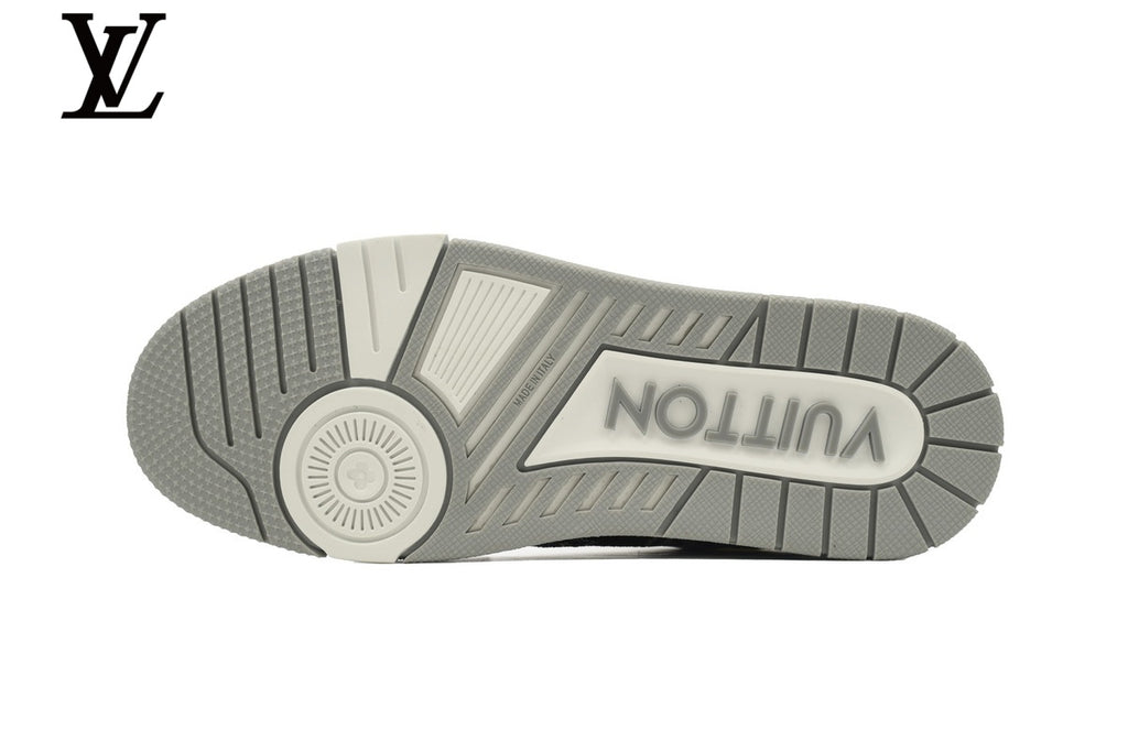 Louis Vuitton Trainer Sneaker – Monogram Denim & Leather in Grey & White