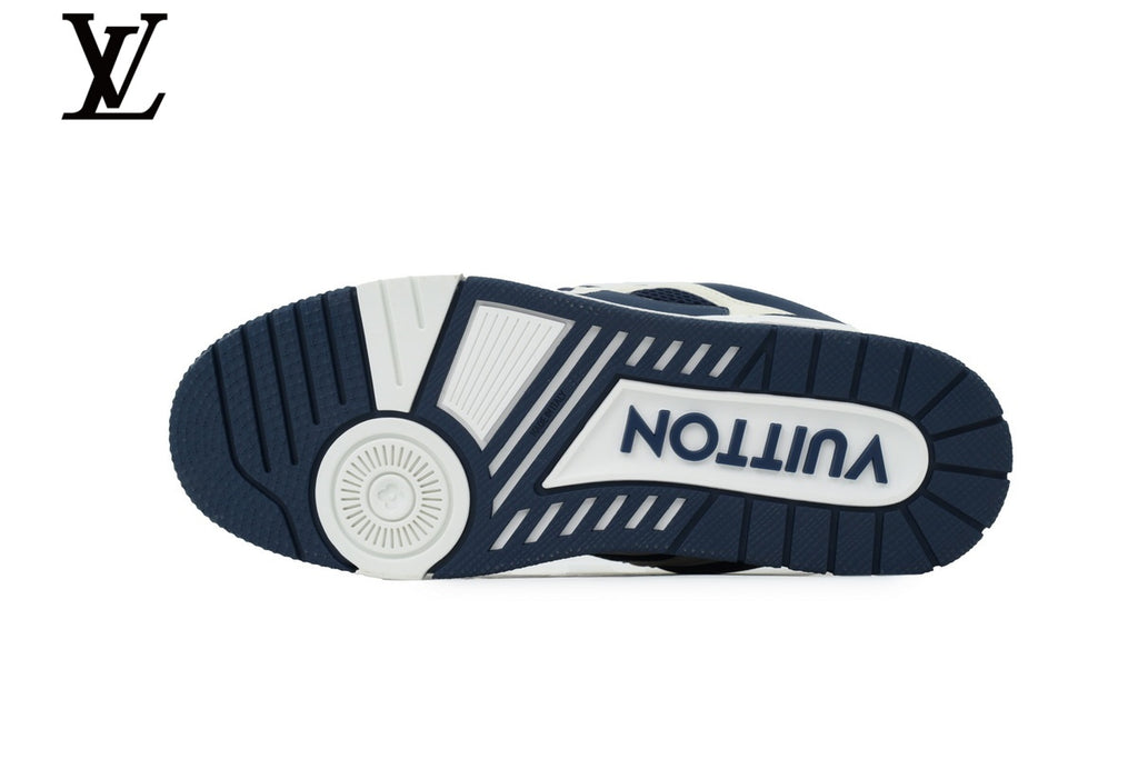 Louis Vuitton Trainer Sneaker – Navy Blue & Off-White Mesh & Leather
